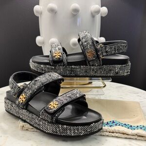 Tory Burch Tweed Black and White Sandals